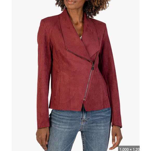Kut from the Kloth Jacket Womens Small Red Carina Faux Suede Moto Jacket - Picture 1 of 10